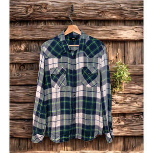 Diesel Y2K Western Pearl Snap Plaid Shirt L Cowboy Grunge Streetwear EUC